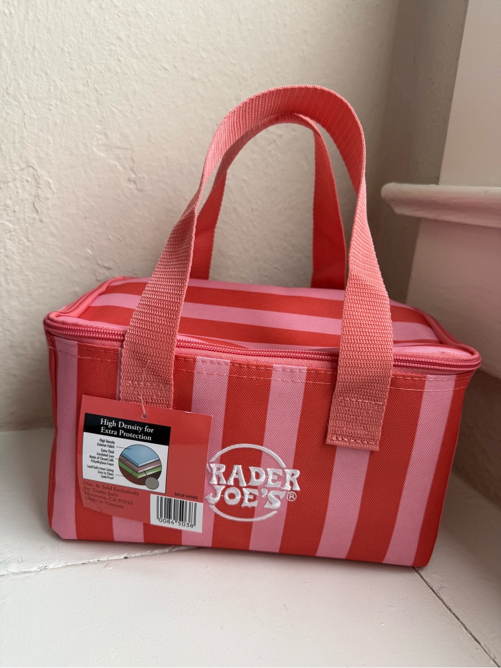 Trader Joe’s Pink & Coral Stripe Insulated Lunch Tote